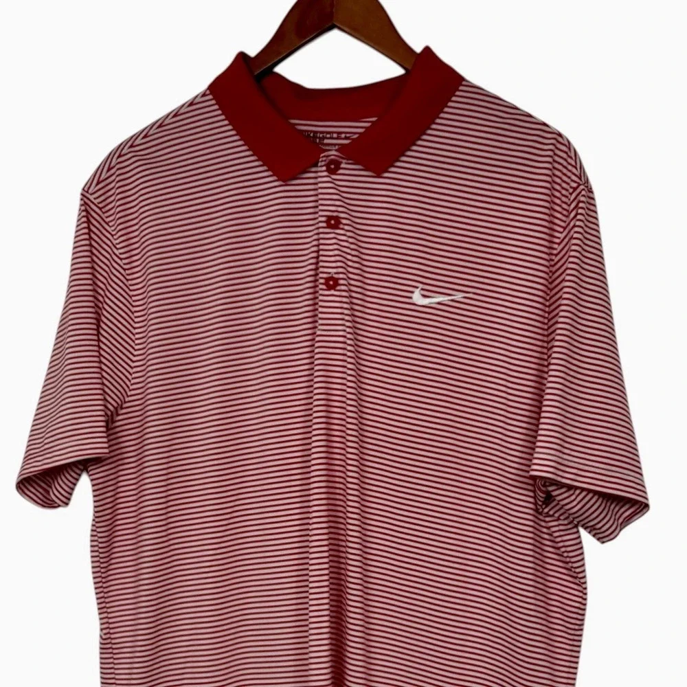 Nike Golf Dri-Fit Polo Shirt Mens XL Red White Striped Swoosh Athletic